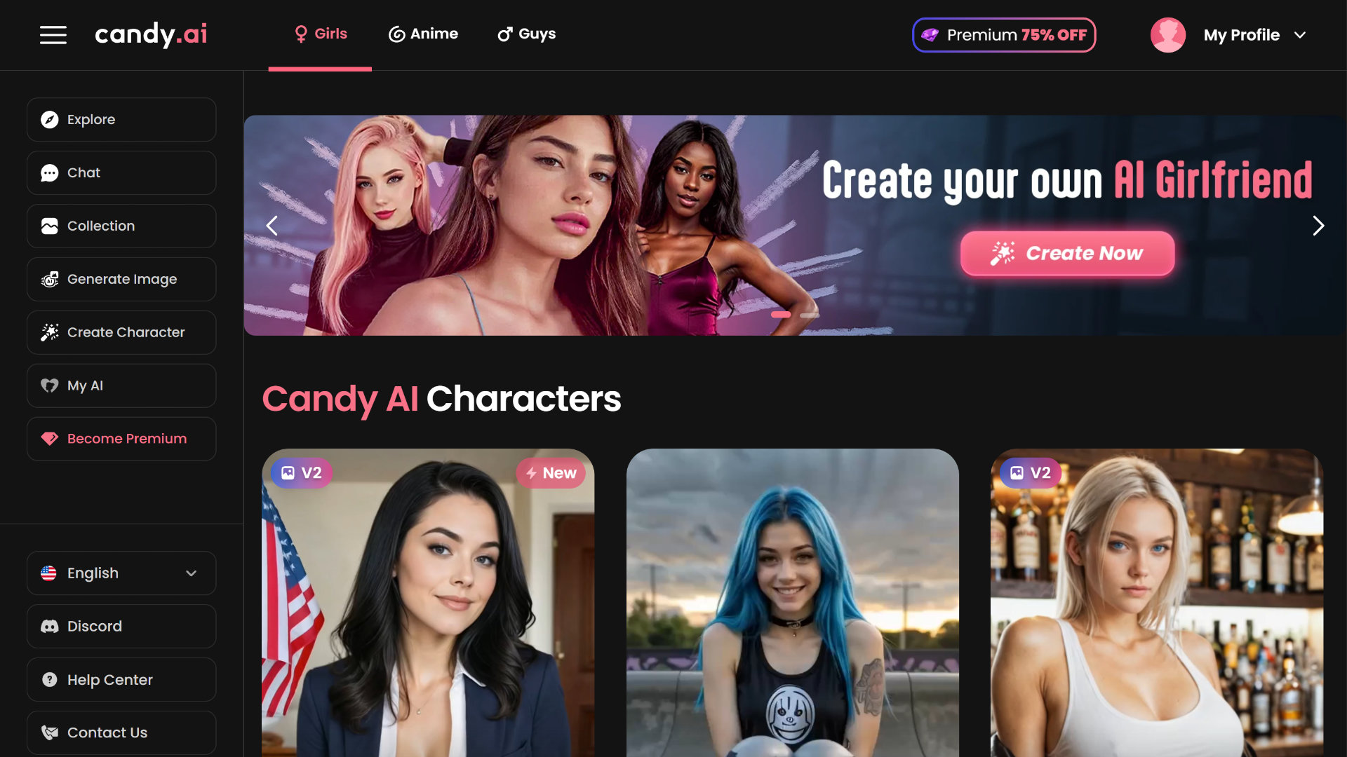 Candy AI frontpage